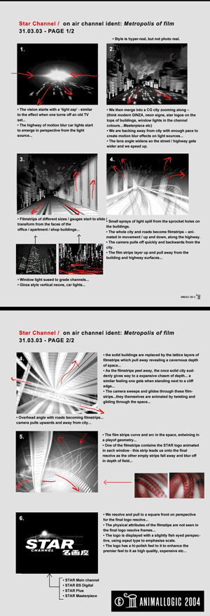 Image of a storyboard showing sequence of animation