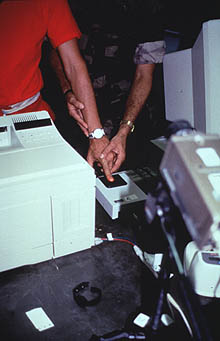 red fingerprint scanner