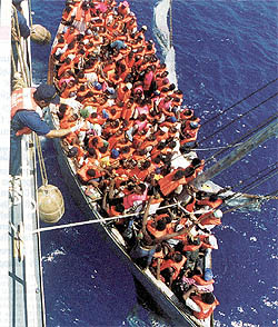 boat jammed with Haitians